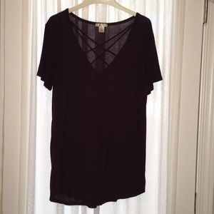 Wine colored, criss-cross shirt